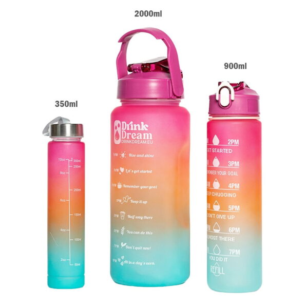 Plastic Motivational Water Bottle Set of 3, 2000 mL