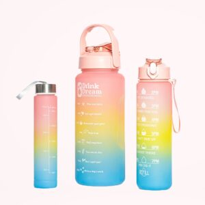 Motivational drinking bottle, set of 3, PINK